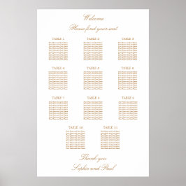 Vit Guld Beige 11 Bord Bröllop Placeringsplan Poster