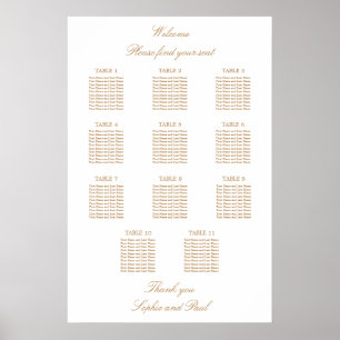 Vit Guld Beige 11 Bord Bröllop Placeringsplan Poster