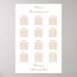 Vit Guld Beige 12 Bord Bröllop Placeringsplan Poster