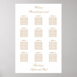 Vit Guld Beige 12 Bord Bröllop Placeringsplan Poster