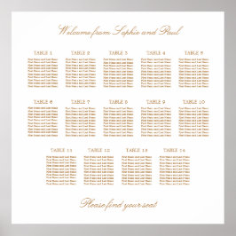 Vit Guld Beige 14 Bord Bröllop Placeringsplan Poster