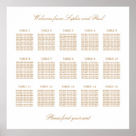 Vit Guld Beige 15 Bord Bröllop Placeringsplan Poster