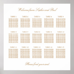 Vit Guld Beige 15 Bord Bröllop Placeringsplan Poster