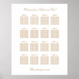 Vit guld beige 16 Bord Bröllop Placeringsplan Poster