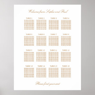 Vit guld beige 16 Bord Bröllop Placeringsplan Poster