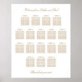 Vit Guld Beige 17 Bord Bröllop Placeringsplan Poster