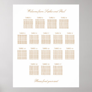 Vit Guld Beige 17 Bord Bröllop Placeringsplan Poster