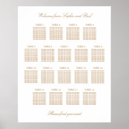 Vit Guld Beige 18 Bord Bröllop Placeringsplan Poster