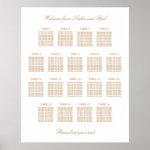 Vit Guld Beige 18 Bord Bröllop Placeringsplan Poster