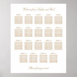 Vit Guld Beige 19 Bord Bröllop Placeringsplan Poster