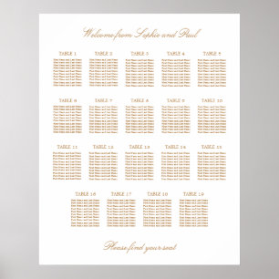 Vit Guld Beige 19 Bord Bröllop Placeringsplan Poster