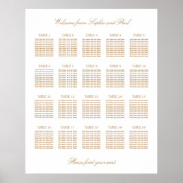 Vit Guld Beige 20 Bord Bröllop Placeringsplan Poster