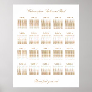 Vit Guld Beige 20 Bord Bröllop Placeringsplan Poster
