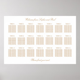 Vit Guld Beige 21 Bord Bröllop Placeringsplan Poster