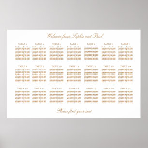 Vit Guld Beige 21 Bord Bröllop Placeringsplan Poster