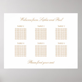 Vit Guld Beige 6 Bord Bröllops Sittplatskarta Poster