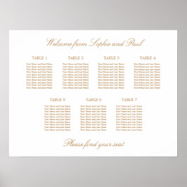 Vit Guld Beige 7 Bord Bröllops Sittplatskarta Poster