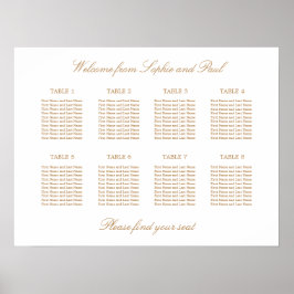 Vit Guld Beige 8 Bord Bröllops Sittplatsschema Poster