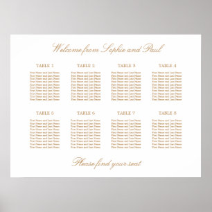 Vit Guld Beige 8 Bord Bröllops Sittplatsschema Poster