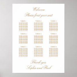 Vit Guld Beige 9 Bord Bröllop Placeringsplan Poster