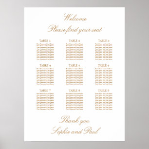 Vit Guld Beige 9 Bord Bröllop Placeringsplan Poster