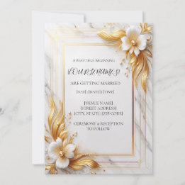 Vit Guld Blommig Bröllopsinbjudan Inbjudningar