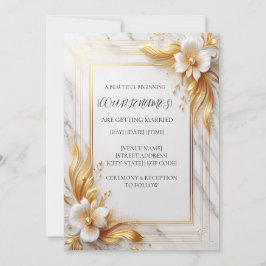 Vit Guld Blommig Bröllopsinbjudan Inbjudningar