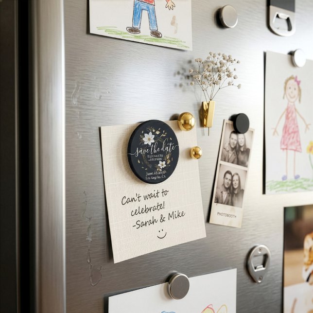 Vit Guld Blommig Krans Bröllop Spara Datum Magnet (Skapare uppladdad)