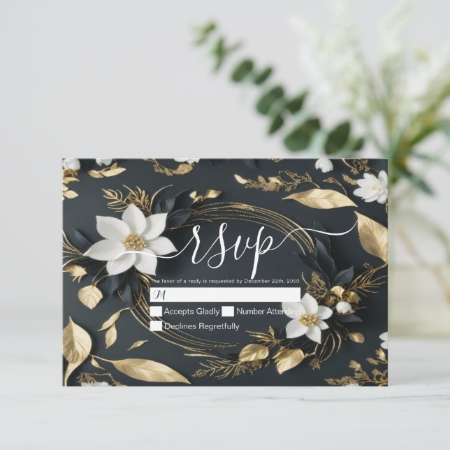 Vit Guld Blommig Krans Bröllop Svar Senast (Stående Fram)