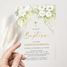 Vit & Guld Blommig Kristet Religiöst Dop