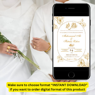 Vit Guld Blommig Minimalistisk Elegant Modern Nika Inbjudningar