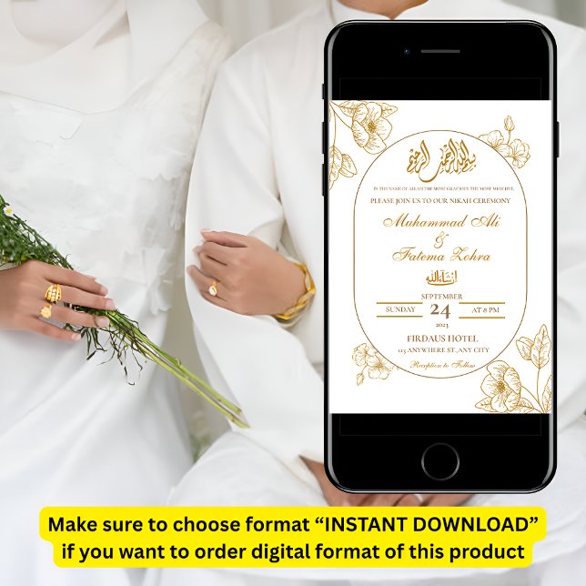 Vit Guld Blommig Minimalistisk Elegant Modern Nika Inbjudningar (Skapare uppladdad)