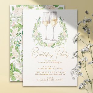 Vit & Guld Blommig Vin Alla Åldrar Vuxen Födelse Inbjudningar