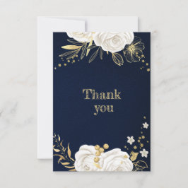 vit guld blommigt marin blått tack kort
