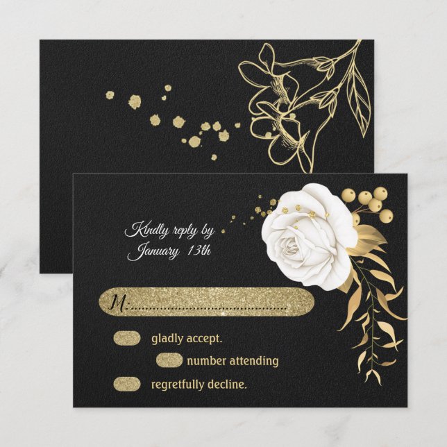 vit guld blommigt svart OSA kort (Fram/baksida)