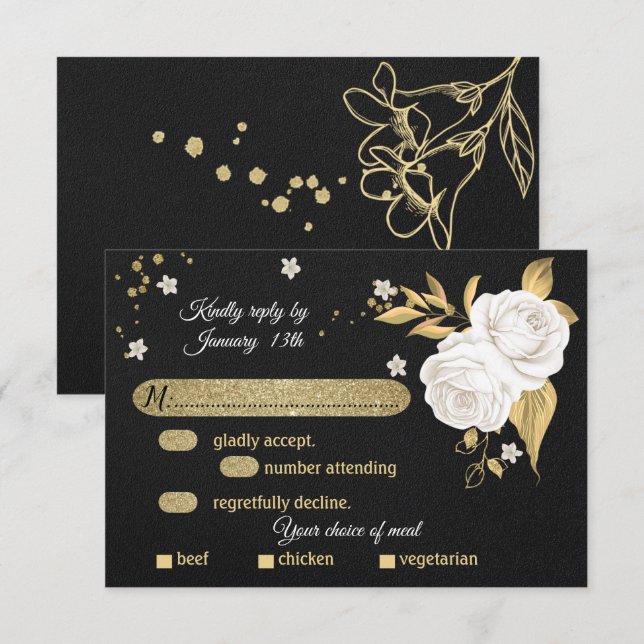 Vit guld blommigt val av svartmåls OSA kort (Fram/baksida)