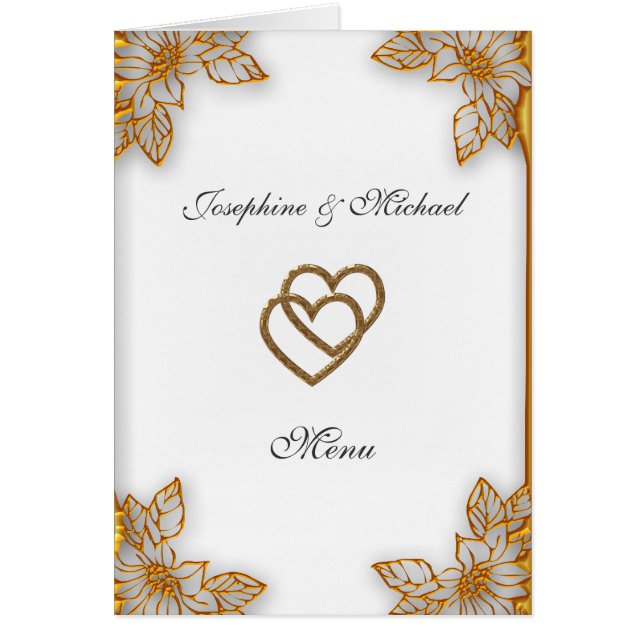 Vit Guld Bröllopsmeny Hälsningskort (Framsidan)