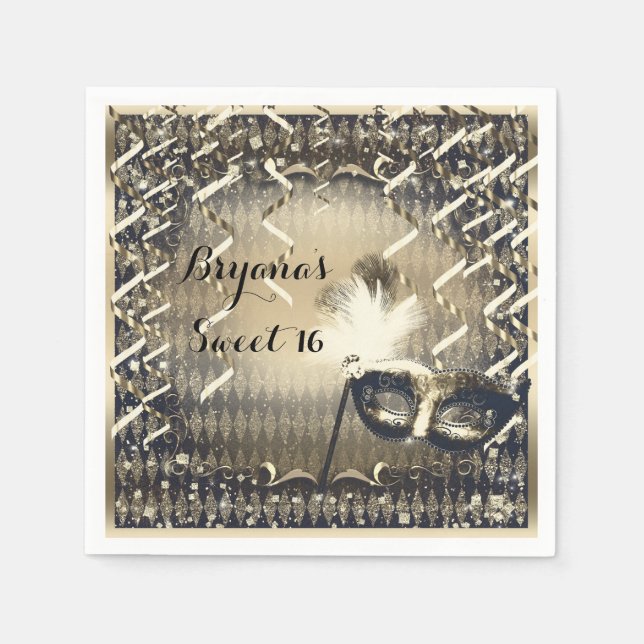 Vit Guld & Brons Maskerad Mask Födelsedagsfest Pappersservett (Framsidan)