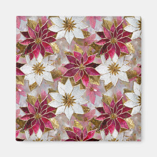 Vit Guld Burgundy Rosa Jul Poinsettia Magnet