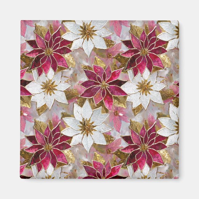Vit Guld Burgundy Rosa Jul Poinsettia Magnet (Framsidan)