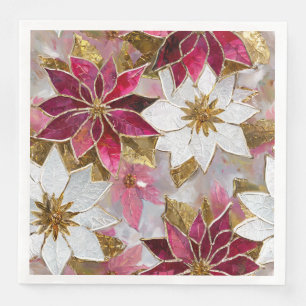 Vit Guld Burgundy Rosa Jul Poinsettia Pappersservett