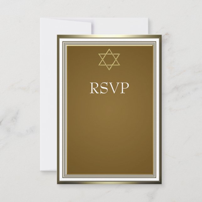 Vit Guld David Stjärna Bar Mitzvah RSVP OSA Kort (Framsida)