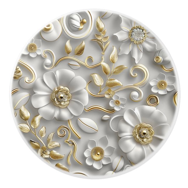 Vit Guld Dekorativ 3D Blommig Elegant  Knopp (Framsidan)