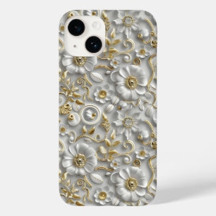 Vit Guld dekorativ 3D-Flora-Blommigt