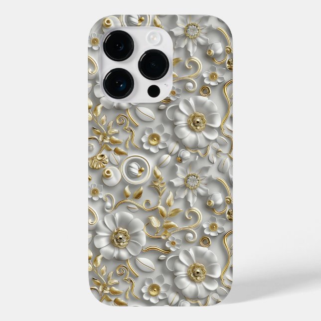 Vit Guld dekorativ 3D-Flora-Blommigt (Baksida)