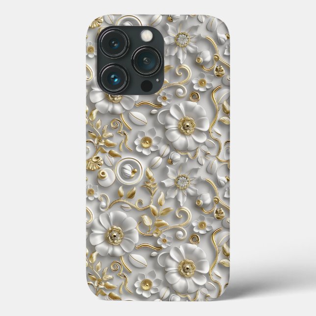 Vit Guld dekorativ 3D-Flora-Blommigt (Baksida)