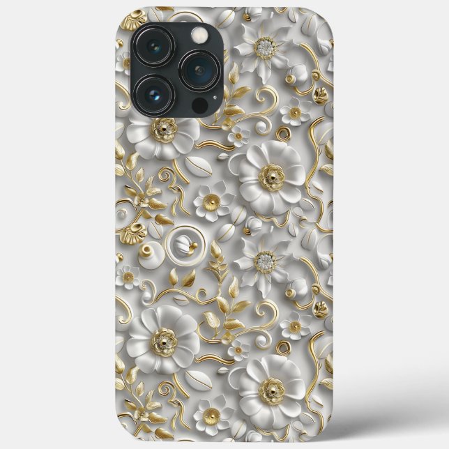 Vit Guld dekorativ 3D-Flora-Blommigt (Baksida)