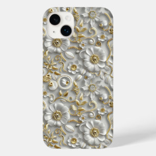 Vit Guld dekorativ 3D-Flora-Blommigt