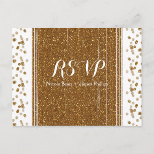 Vit & Guld Falsk Glitter Bröllop RSVP Postkort Inbjudan Vykort