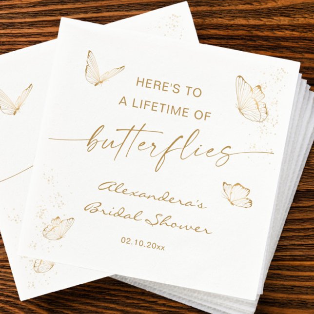 Vit Guld Fjäril Bröllopsdusch Pappersservett (Skapare uppladdad)